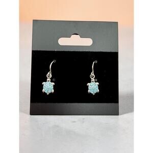 S925 Blue Turtle Enamel Metal Dangle Earrings Silver Sea Life Fashion Jewelry